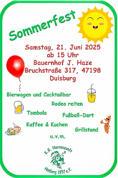 Sommerf Narrenzunft 2025-06-21 01  Da drüben in Homberg - Bei herrlichem Sommerwetter fanden wir auf der Wiese beim Bauernhof von J. Haze das traditionelle Sommerfest der KG Narrenzunft eine tolle Location vor. Es fehlte an nichts, vor Allem gab es reichlich gut gekühlte Getränke. Wieder dabei das „Rodeo-Reiten“.